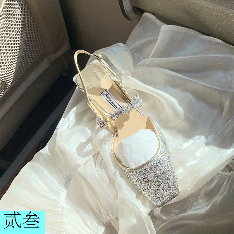 Giày Sandal Gót Dày Phẳng Hở Ngón Cài Khóa Đính Đá Kiểu Retro Thời Trang Xuân Hè 2023 Mới