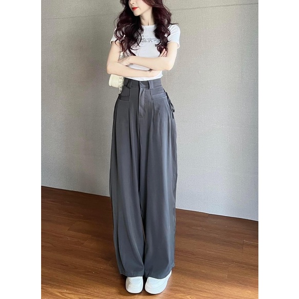 Quần ống xuông đen, nâu thắt dây nơ style mua hè siêu hack dáng 2023 LUMA999