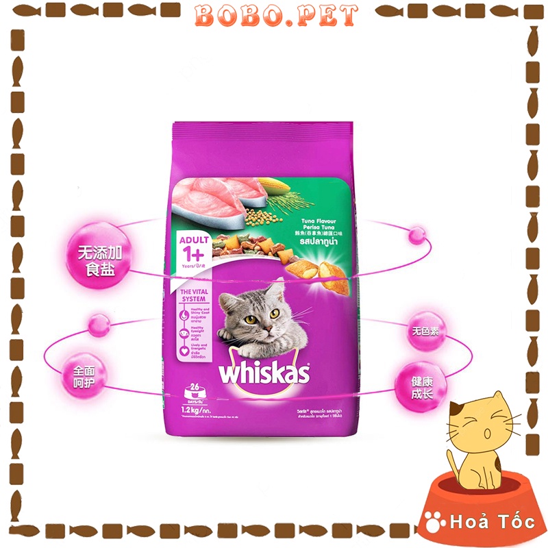 [NHÂN MỀM] Thức Ăn Cho Mèo Lớn Whiskas Hạt Mèo Lớn Whiskas Vị Cá Ngừ Gói 1.2kg Béo Ngậy - Bobo Pet Shop Hà Nội