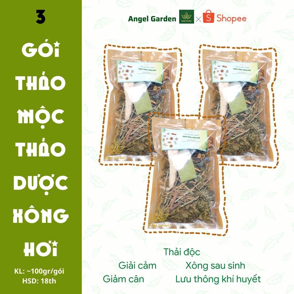 COMBO 3 GÓI XÔNG HƠI THẢO DƯỢC, XÔNG HƠI THẢO MỘC - Angel Garden Spa- xông giải cảm, xông thải độc, giảm cân. 100gr/gói