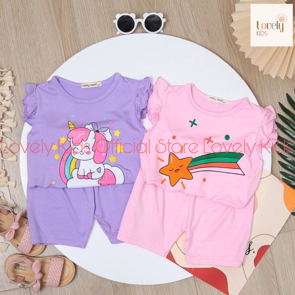 Quần Áo Trẻ Em Cộc Tay Mùa Hè cho Bé Gái Minky mom  Set Đồ Bộ Hè Chất Thun Lạnh Ngắn Tay Cho Bé  Gái CÁNH TIÊN