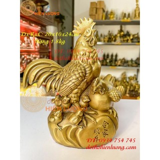 Tượng gà gia đình bằng đồng