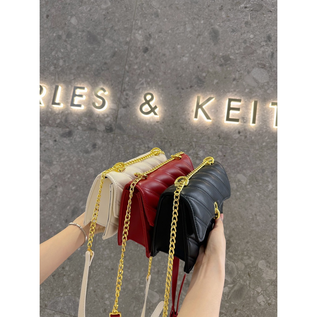 Túi xách CNK thêu sóng khoá móc- kẹp nách, đeo chéo Sz 22cm mẫu mới nhất 2023