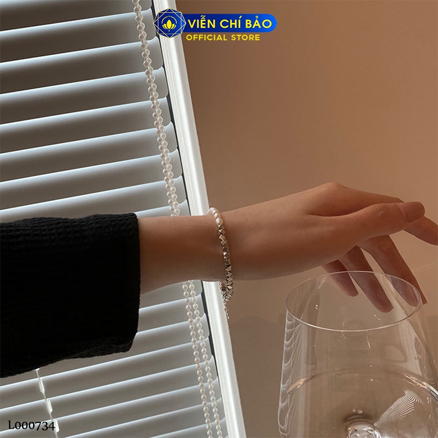 Lắc tay bạc nữ bi đa giác trái châu chất liệu bạc Ý 925 thời trang phụ kiện trang sức Viễn Chí Bảo L000734