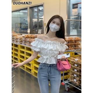 Áo croptop DUOHANZI tay ngắn trễ vai thời trang quyến rũ dành cho nữ