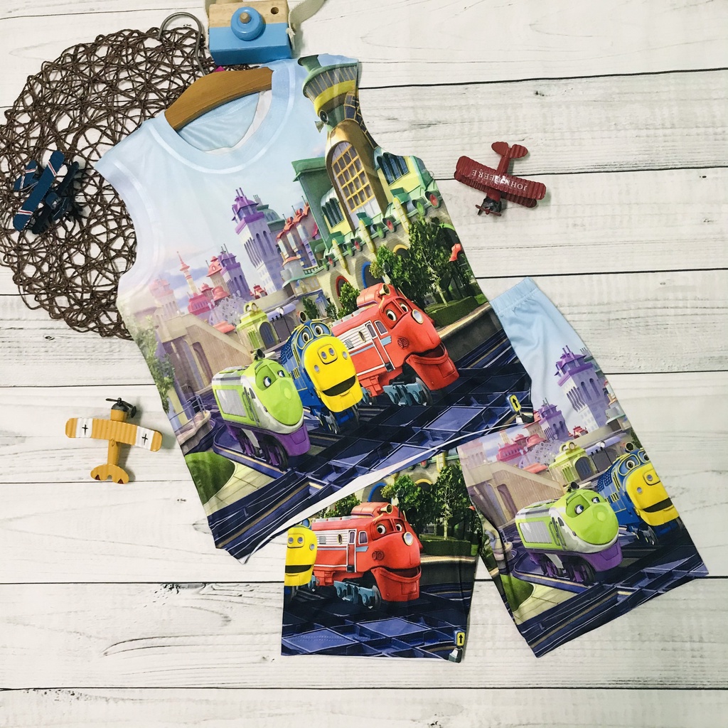 Đồ bộ ba lỗ bé trai, bộ thun lạnh sát nách in hình Xe Ôtô Cars nhiều mẫu từ 10kg -60kg