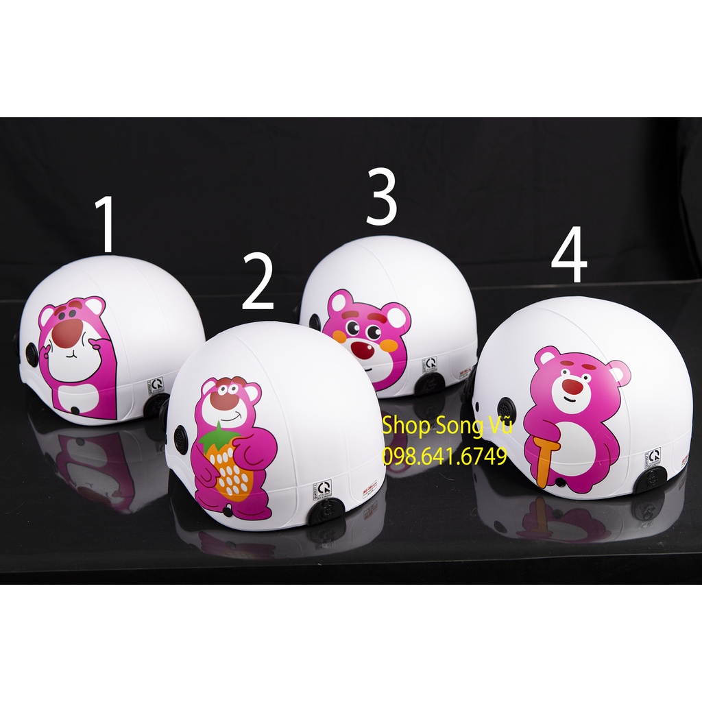 MŨ NÓN BẢO HIỂM GẤU DÂU TRẮNG