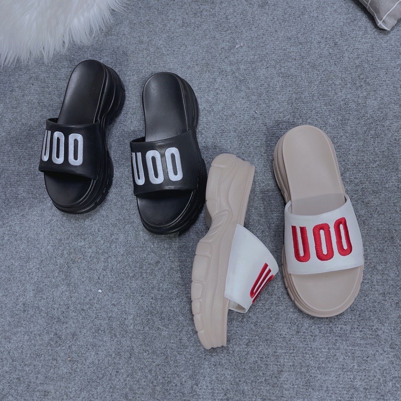 Dép Quai Ngang Nữ Đế Cao 4cm Chữ thêu UOO , Dép thời trang nữ phong cách thời thượng HOT - Hàng Loại 1 Ladystore