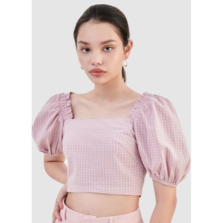 Áo kiểu nữ MARC FASHION crop tay phồng hoạ tiết gingham FARH111320