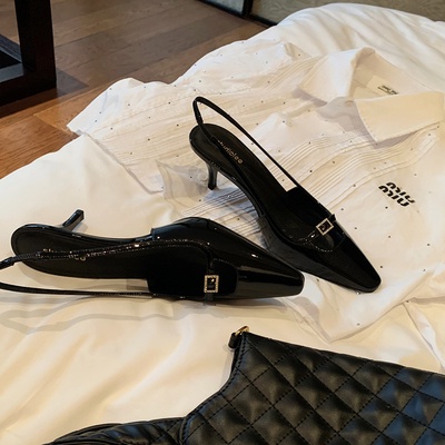 Giày Cao Gót Da Bóng Mũi Vuông Đính Đá Trang Trí Sang Trọng Thời Trang 2022 Cho Nữ