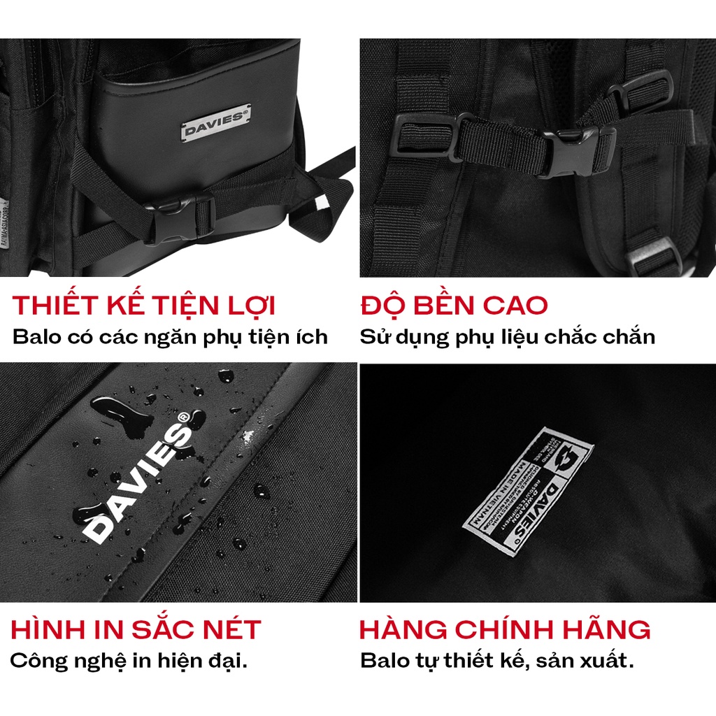 Balo đi học nam nữ màu đen Canvas phối da GO Backpack local brand Davies | D-P44