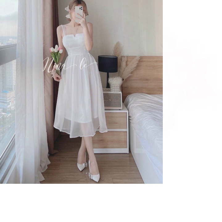 (Sỉ lẻ Đầm thời trang nữ mặc đi chơi, đầm chất lụa chifon 2 dây có mút ngực dáng váy maxi dài