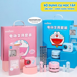 Bộ Văn phòng phẩm Tẩy - Gọt bút chì - Bộ chuốt bút chì - Hút bụi tự động Xanh/Hồng Chính hãng Tenwin
