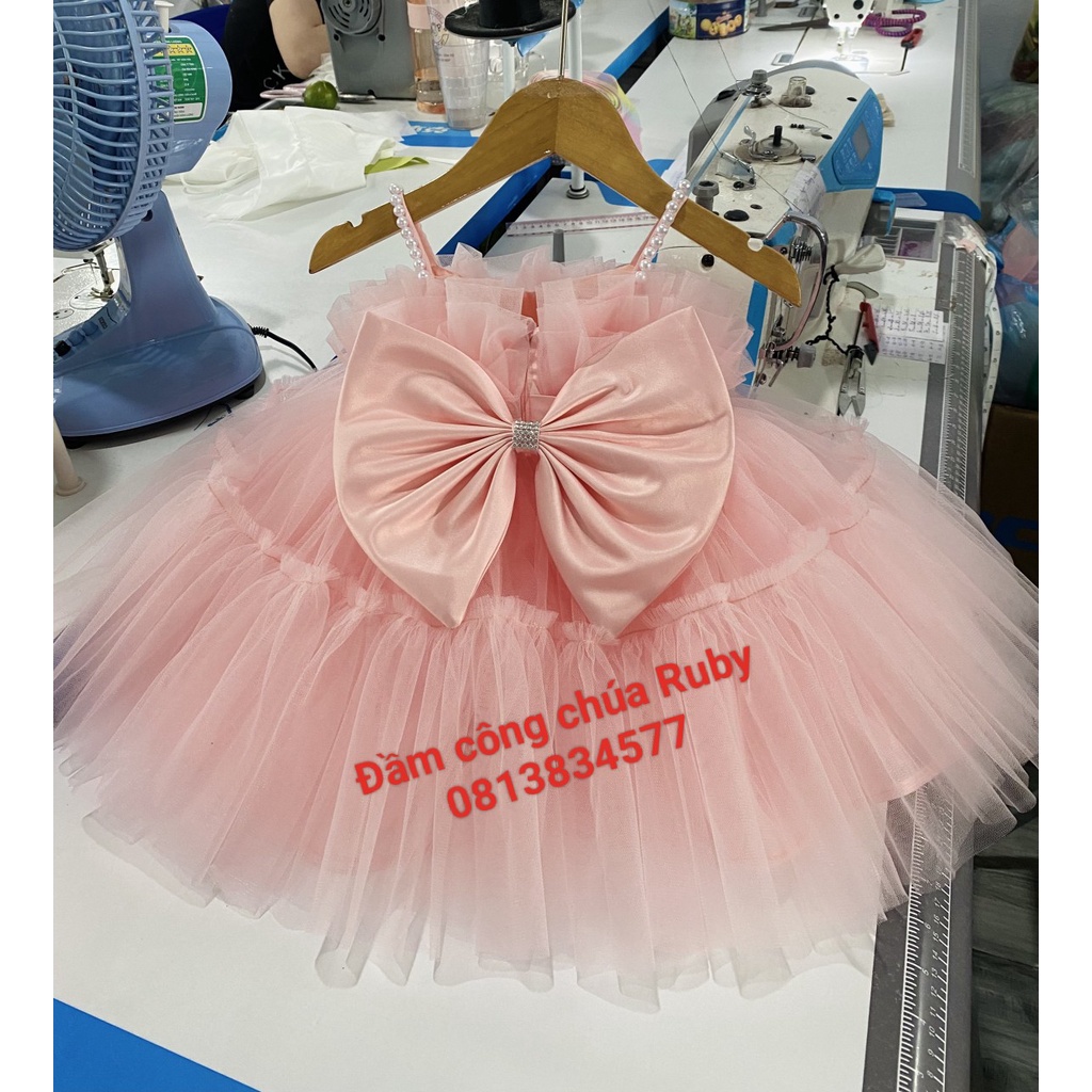 Đầm công chúa 2 dây xếp ngực