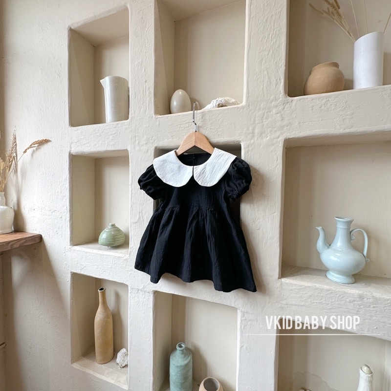 V11 Váy cổ sen trắng Vkid phong cách tiểu thư cho bé gái 5-13kg chất thô cotton