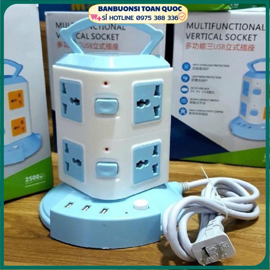 Ổ điện thông minh 2m có cổng sạc USB chính hãng, Ổ Cắm Điện 2 Tầng, 3 Tầng, 4 Tầng, 5 Tầng 3 Chấu Đa Năng