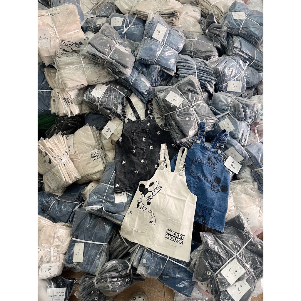 Váy yếm 3 mẫu jean+kaki Mickey nhân vật hoạt hình Disney cute cho bé gái chất siêu mềm,điểu chỉnh được độ dài,form rộng