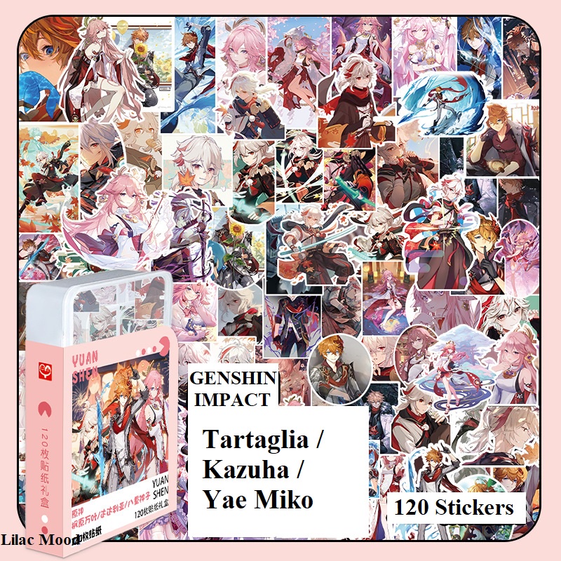 Tartaglia + Kazuha + Yae Miko / Genshin Impact | Hộp nhựa 120 miếng hình dán Sticker