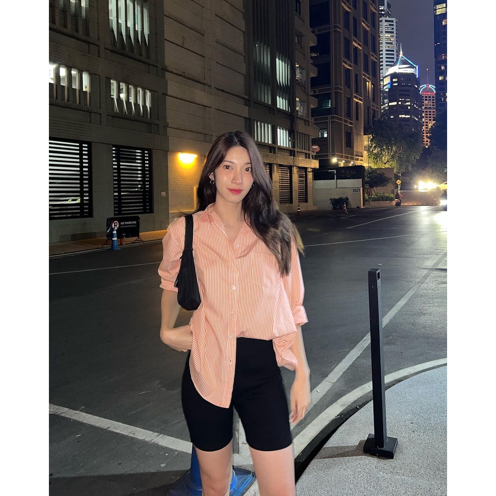 Sơ mi sọc trắng cam I Akali Shirt