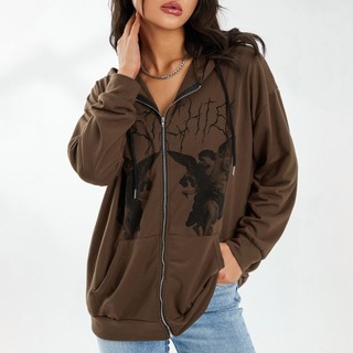 Cô gái với áo khoác dài tay và áo len Áo Hoodie Tay Dài Dáng Rộng In Họa Tiết Có Túi Và Khóa Kéo Áo mỏng  Yh Cho Nữ đen trắng xanh nâu