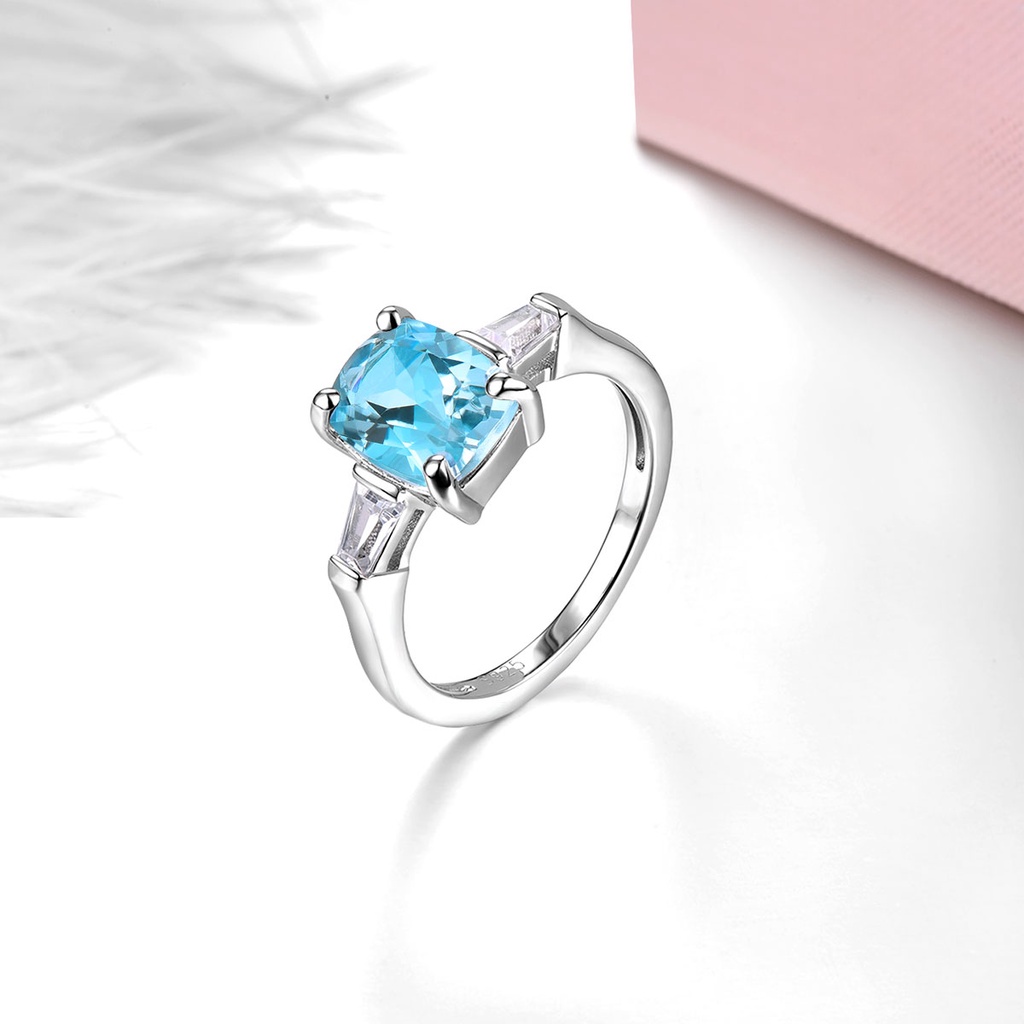 Lohaspie Nhẫn Mạ Bạc 925 Đính Đá Xanh Lam Hàng Thật 2.3 carats Thời Trang Cho Nữ