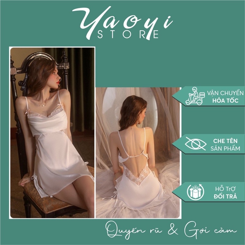 Váy ngủ 2 dây lụa phối ren sang trọng sexy quyến tục cao cấp đầm ngủ đẹp