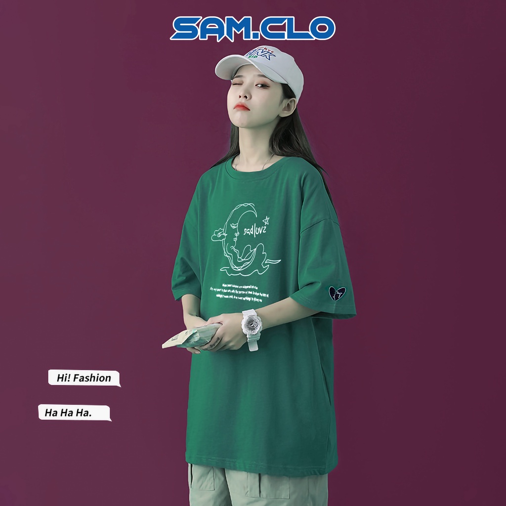 Áo thun tay lỡ nam nữ SAM CLO - Áo phông Unisex form rộng phong cách Ulzzang Hàn Quốc mặc cặp, nhóm, lớp in chữ SADLUV