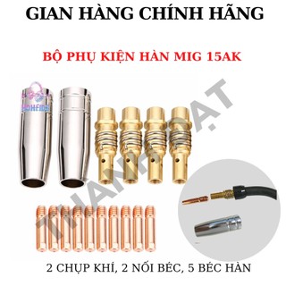 Bộ phụ kiện hàn mig gồm 5 bép hàn 2 chụp khí 2 khớp nối súng mig 14ak và 15ak