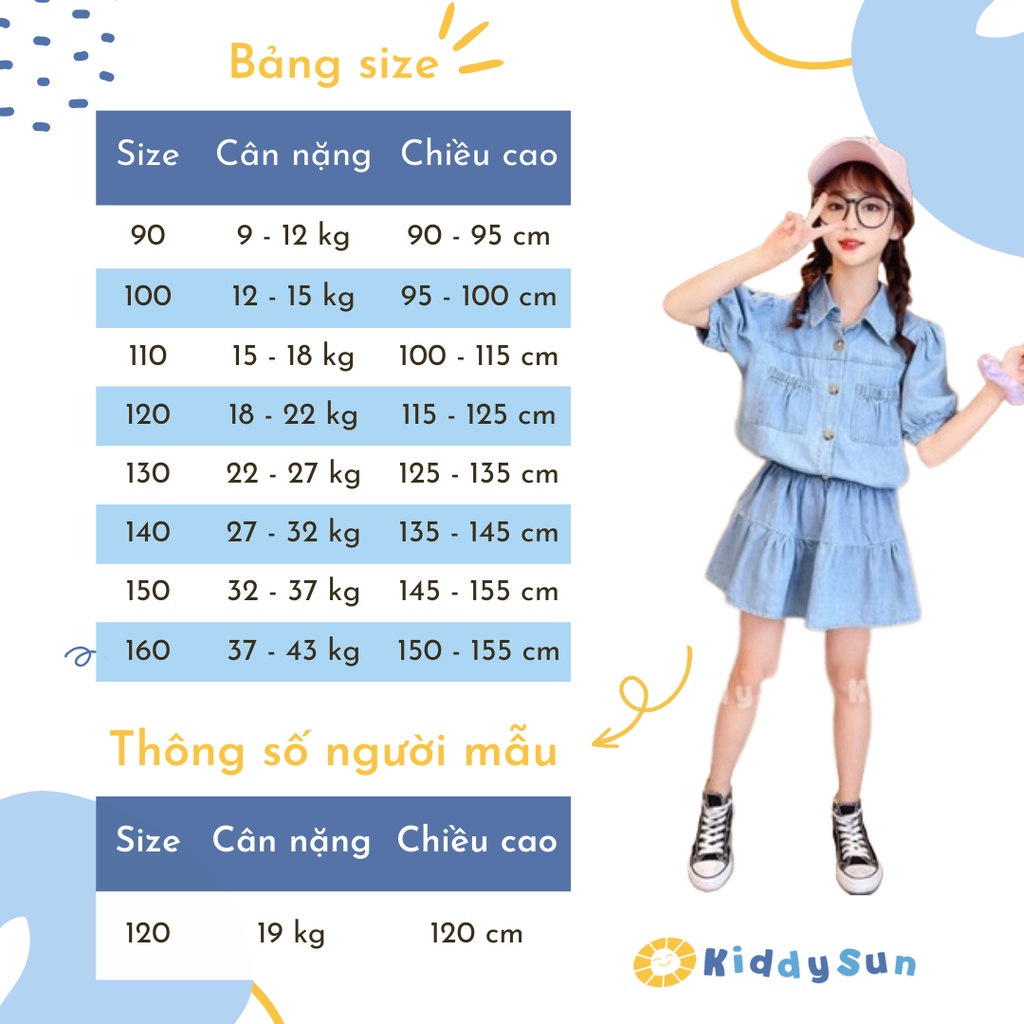 Set váy áo công chúa bò giấy xanh mặc hè cực yêu cho bé gái Kiddysun V105