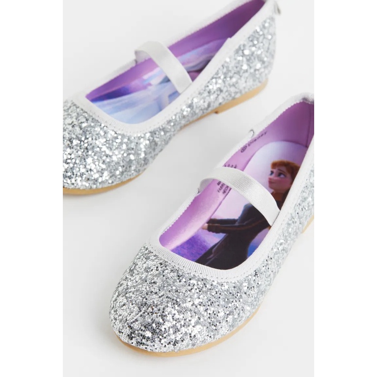 Giày kim tuyến nhũ bạc hồng Elsa HM H&M sz 34 21.1cm_hàng chính hãng authentic