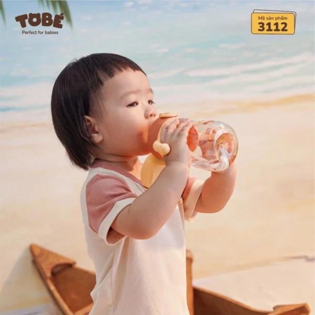 Bình uống nước cho bé TOBÉ MOMO chất liệu PPSU chịu nhiệt kèm ống hút quai đeo cọ ống hút tiện lợi 3112