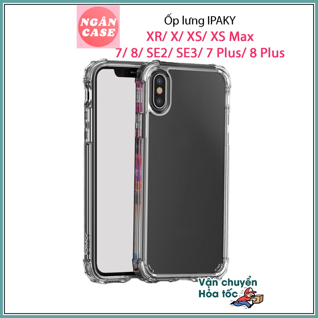 Ốp lưng IPAKY iPhone XR/ X/ XS/ XS Max/ iPhone 7 Plus/ 8 Plus/ 7/ 8/ SE 2/ SE 3 (CRYSTAL Series) - Trong suốt, Chống sốc