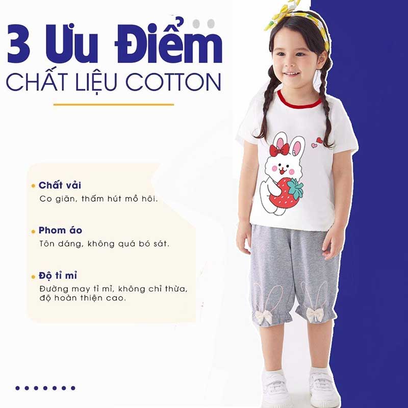 Áo phông áo thun cộc tay TANOSA in hình thỏ dâu tây chất cotton cổ tròn viền size 13-33kg