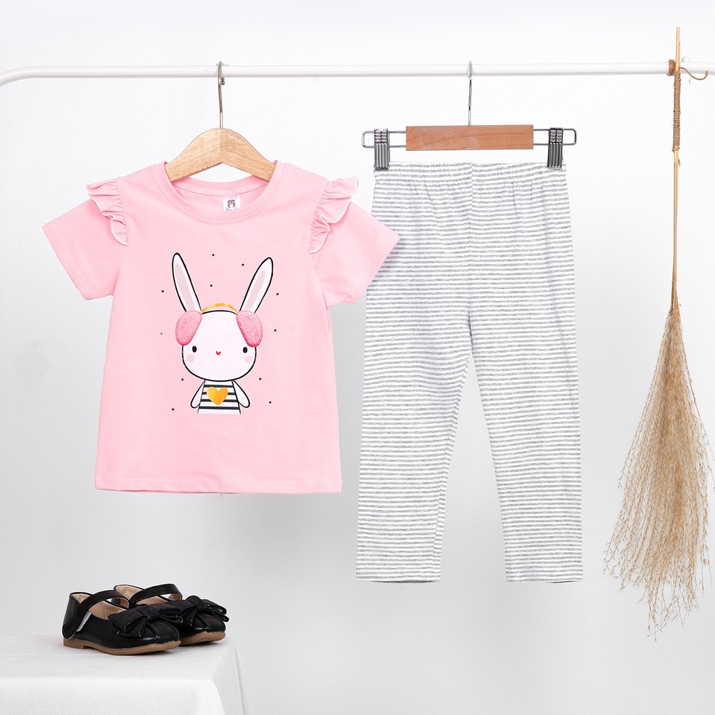 Đồ ngủ bé gái tay ngắn quần dài thun cotton in hình elsa mickey, bộ bé gái cánh tiên dễ thương Áo Lá Homewear NNB005