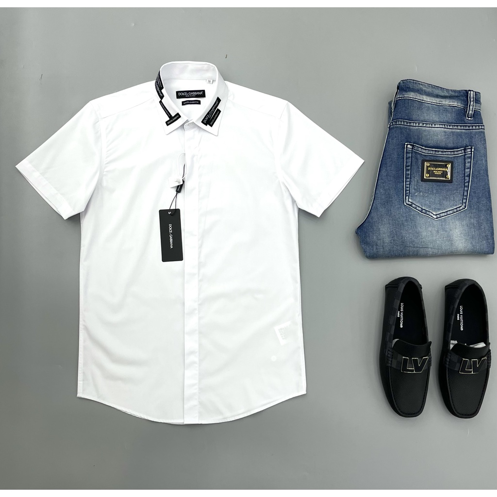 Áo sơ mi cộc tay Dolce Gabbana tag logo cổ LA1-1 on web [ QC Man Bou ]