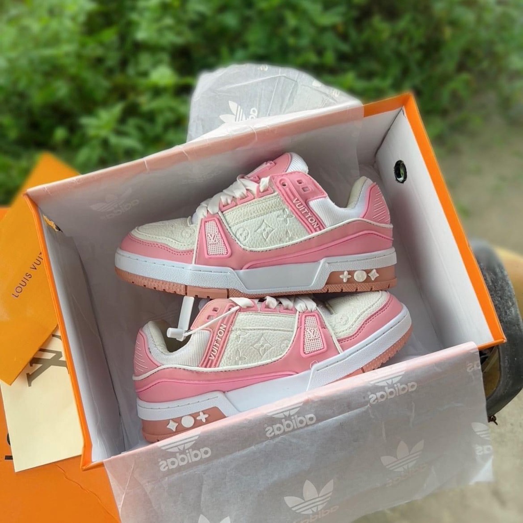 Giày LV Louis Vuitton Trainer Black White, Giày Sneaker LV Nam Nữ Mẫu Mới Hot Hit 2 Phiên Bản Màu Sắc Hàng Cao Cấp