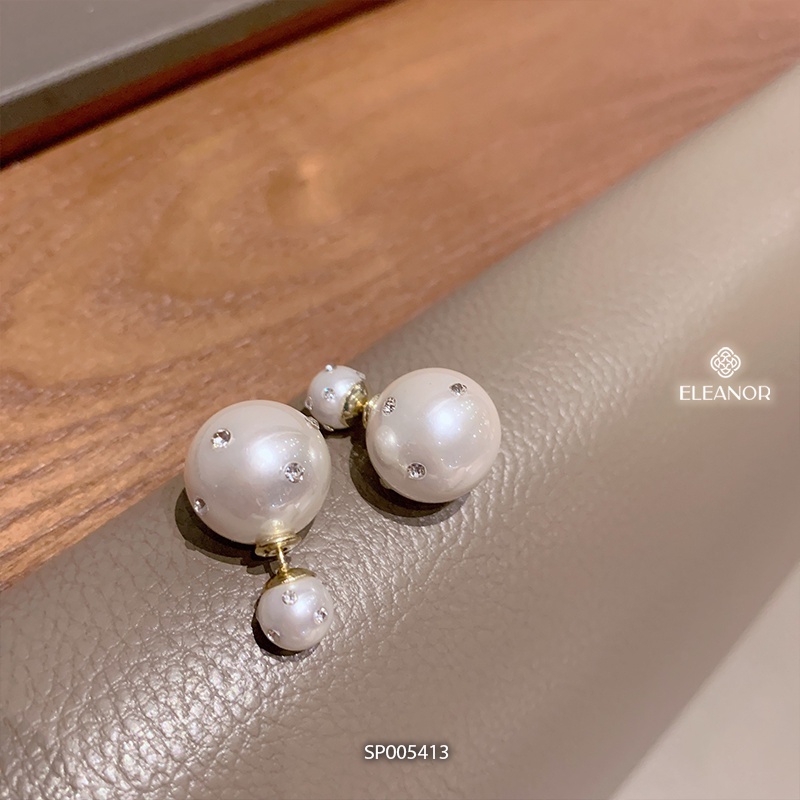 Bông tai nữ chuôi bạc 925 Eleanor Accessories ngọc trai nhân tạo lớn đính đá phụ kiện trang sức 5413