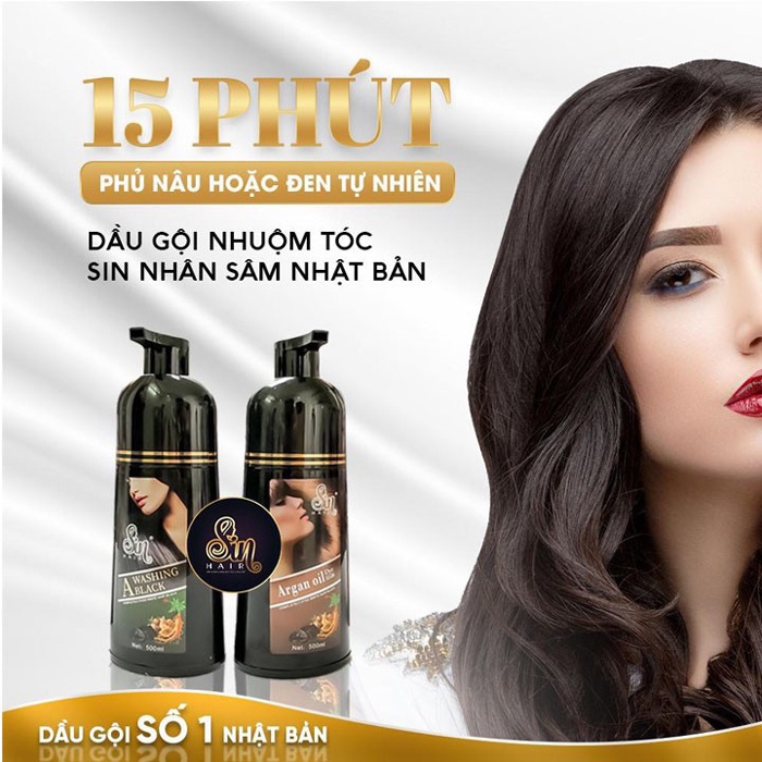Dầu gội phủ bạc SIN HAIR chính hãng Nhật Bản, thành phần nhân sâm tự nhiên giúp đen tóc, nâu tóc từ lần gội đầu tiên