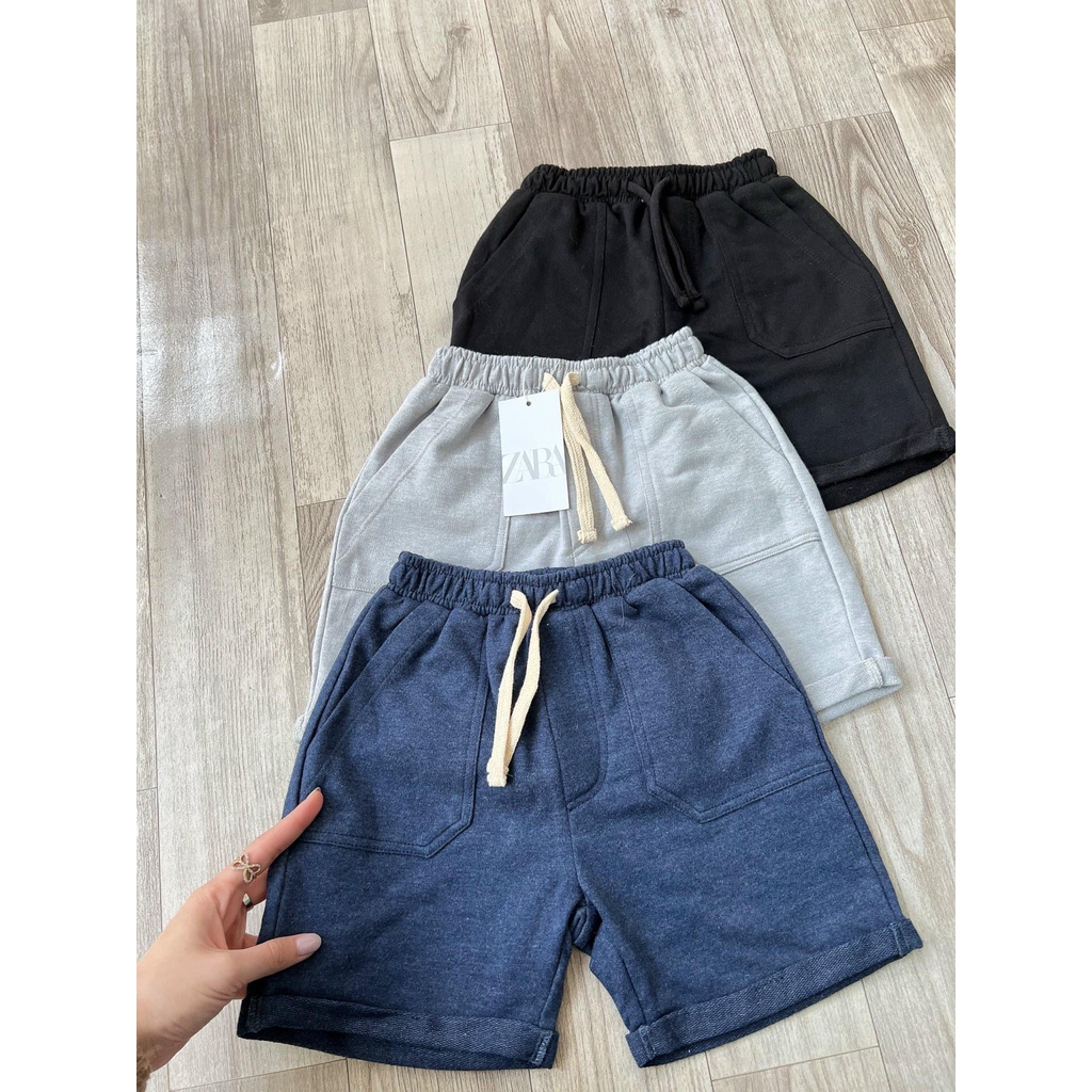 Quần short bé trai combo 3 quần dáng đùi chất cotton da cá 3 màu đen than ghi