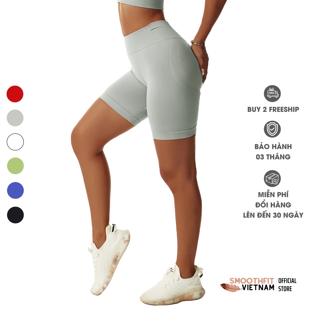 Quần Đùi Gym Nữ Dáng Biker Cạp Cao - Chất Liệu Dệt Cao Cấp SmoothFitVN QN6466  Co Dãn 4 Chiều - Tập Gym, Yoga, Thể dục.