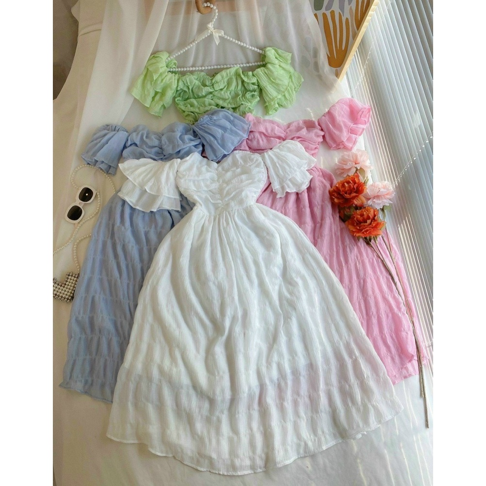 Đầm váy nữ maxi trễ vai xếp ly chất xốp lưng chun <có lot trong> phù hợp cho các nàng đi chơi đi biển GS000 | BigBuy360 - bigbuy360.vn