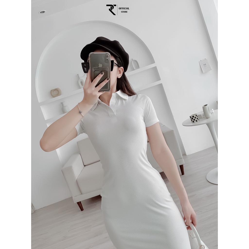 Váy body TR Design cổ bẻ polo có tay thiết kế dáng ôm chất len tăm hàn co giãn 4 chiều | BigBuy360 - bigbuy360.vn