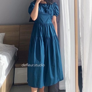 Váy tay phồng cổ tròn vintage eo cao thon gọn Defleur.studio