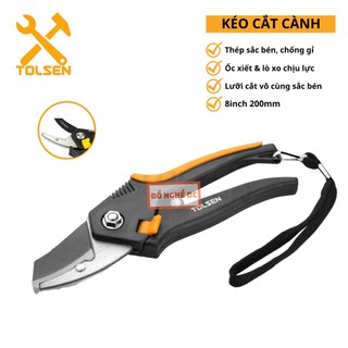 Kéo Cắt Cành Có Dây Treo 8inch 200mm Tolsen 31020 - 8"/200mm Đường kính cắt 12mm Tay cầm không trơn trượt, có khóa