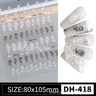 Sticker dán móng hoa hồng đen trắng siêu hót