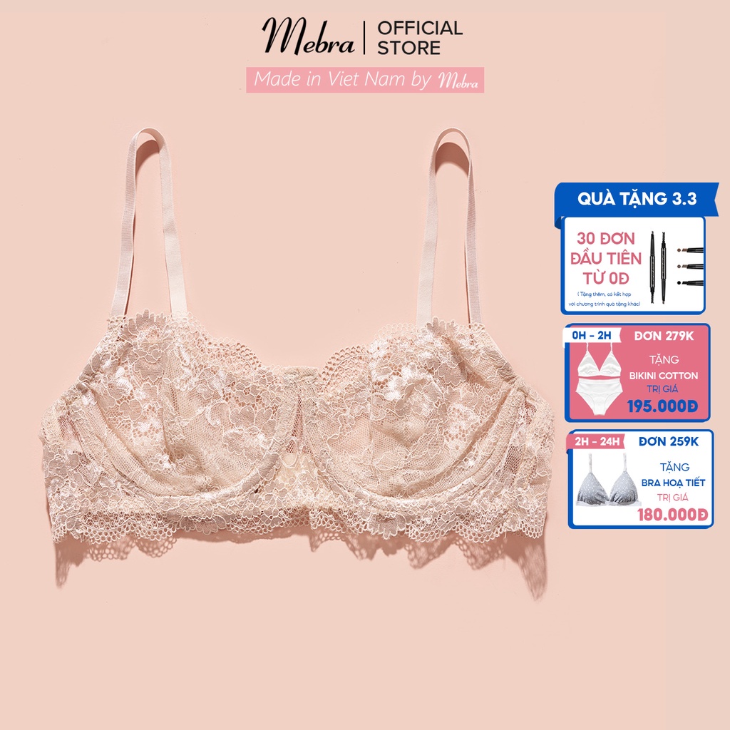 Áo lót bra ren không đệm mút có gọng nâng ngực cao cấp gợi cảm màu nude đậm Mebra A035