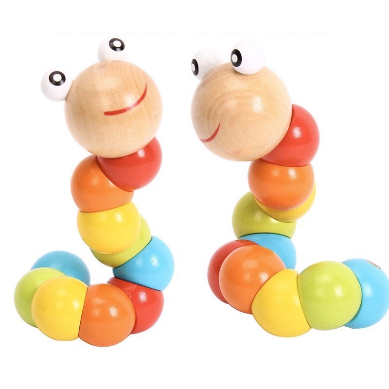 Đồ chơi con sâu gỗ uốn dẻo nhiều màu sắc đáng yêu cho bé