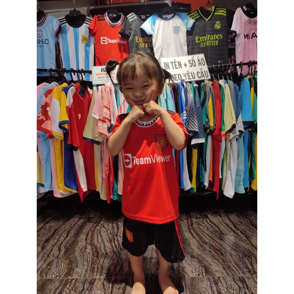Bộ quần áo bóng đá Mu trẻ em cho bé. đồ đá banh trẻ em in tên số theo yêu cầu, chất vải thoàng mát, thấm hút mồ hôi
