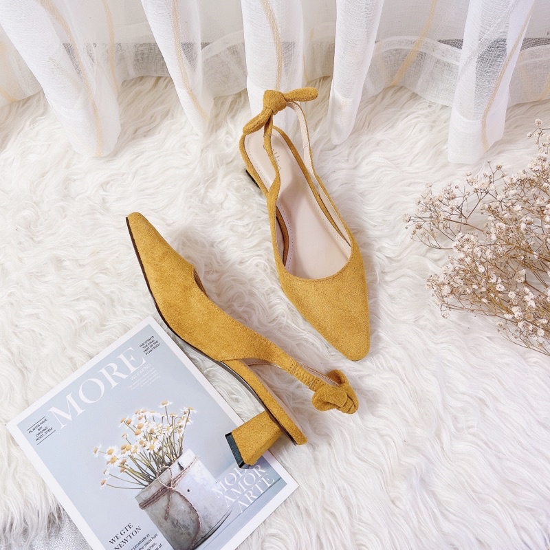 Slingback da lộn gót vuông 4cm - 1061