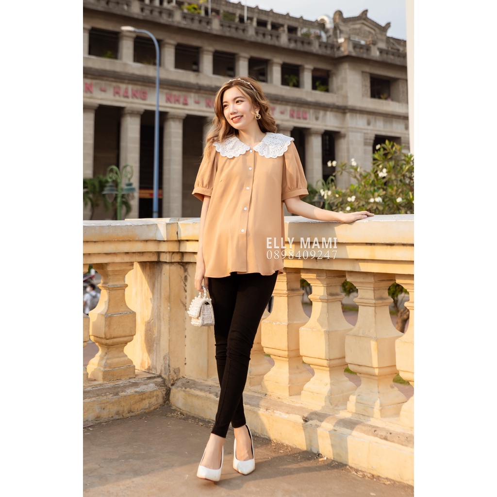 Áo Bầu , Big Size Cổ Thêu Bèo Tay Phồng Form Dễ Mặc , Mặc Thoải Mái Suốt Thai Kì &amp; Sau Sinh Thiết Kế